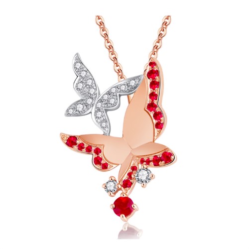 18K玫瑰金天然红宝石吊坠